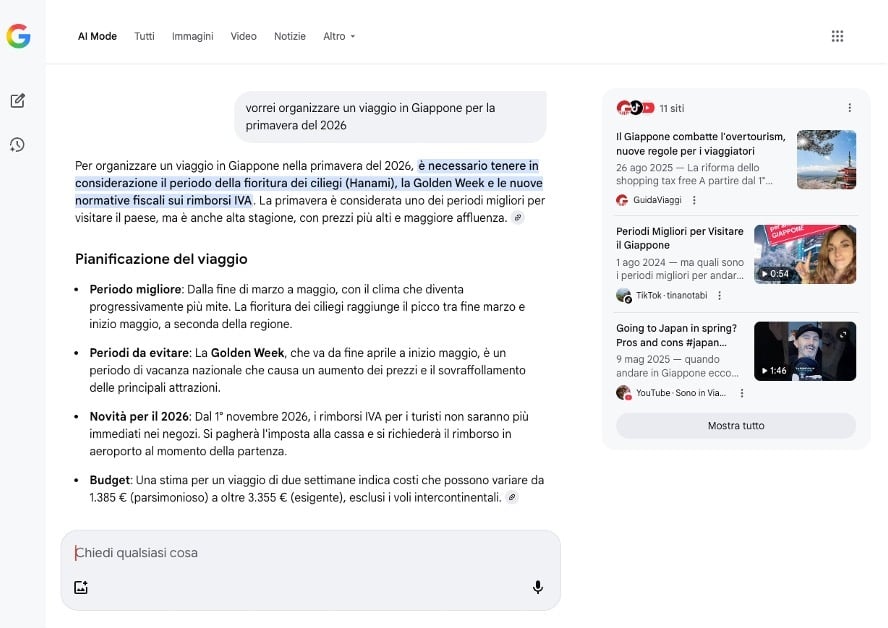 Figura 2 - Esempio di utilizzo di AI Mode