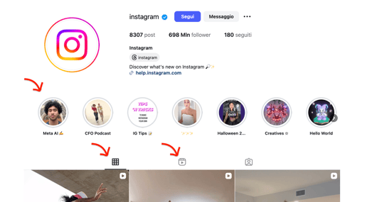 Schermata Instagram dei formati
