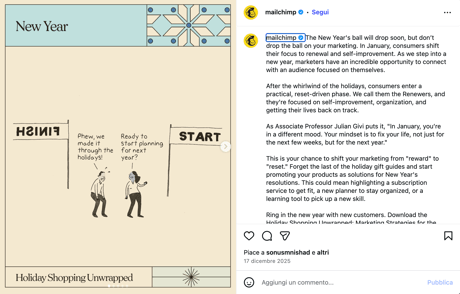 Schermata Instagram di Mailchimp